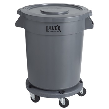 Lavex Janitorial 20 Gallon Round Commercial Trash Can with Lid and Dolly