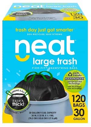 30 Gallon Trash Bags by Neat- (MEGA 120 COUNT) - Triple Ply Fortified, Eco-Friendly 50% Recycled Material